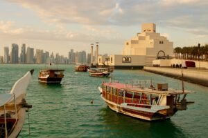 traditional dhow boats near the water in Qatar