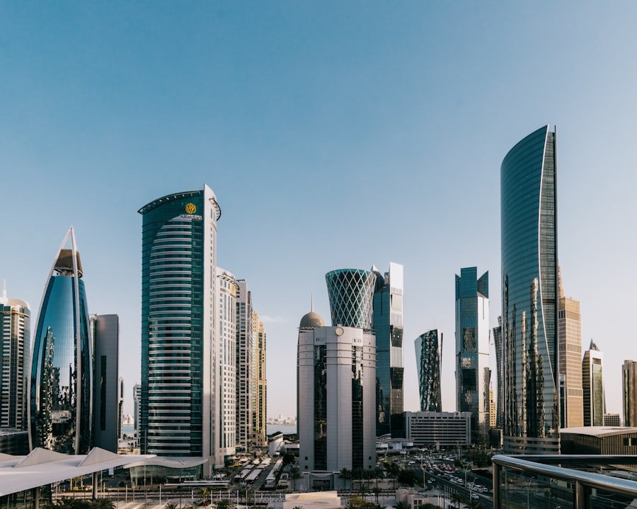 Doha skyline, where most people find a job in Qatar